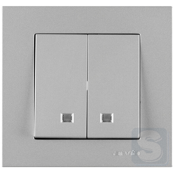 Вимикач двоклавішний з підсвічуванням Arvia Electric KAREN Срібло (20 03 2000 203)